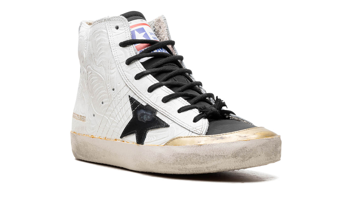 FRANCY PENSTAR FLOWERS PRINTED SUEDE UPPER AND LIST NYLON TOE LEATHER STAR "WHITE GOLD BLACK"