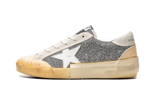SUPER-STAR CRYSTAL UPPER LEATHER STAR CRYSTAL TOE AND TONGUE SUEDE HEEL RUBBER SPUR "SILVER WHITE ICE VANILLA"