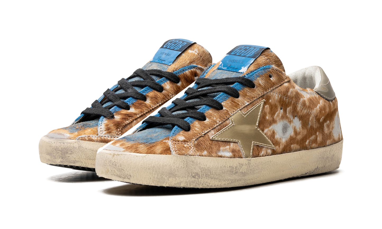 SUPER-STAR LEOPARD HORSY UPPER PAINTED NABUK TOE MIRROR STAR SHINY HEEL "LEO HAZELNUT LIGHT GREY GOLD GREY BLUE"