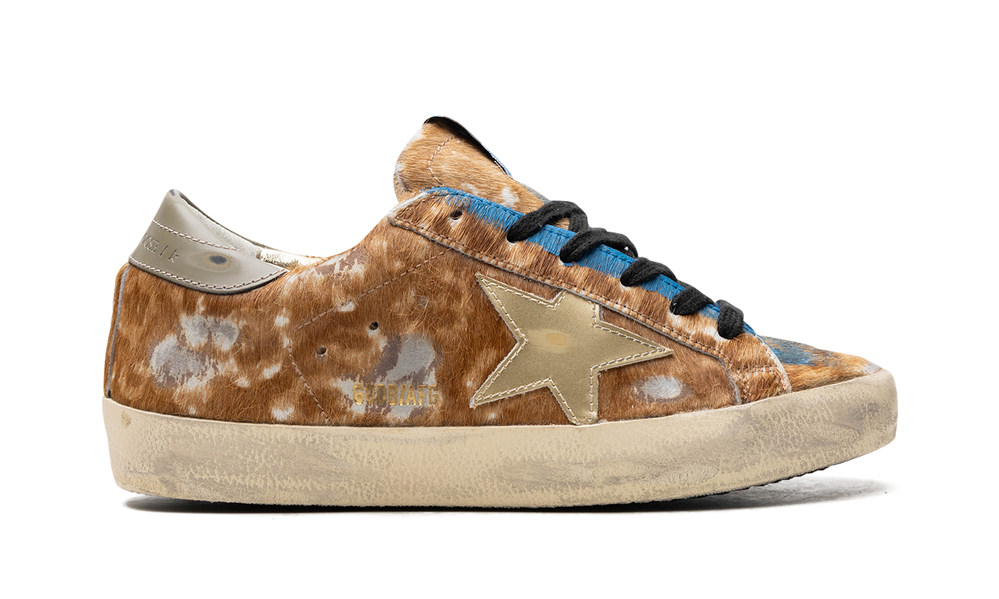 SUPER-STAR LEOPARD HORSY UPPER PAINTED NABUK TOE MIRROR STAR SHINY HEEL "LEO HAZELNUT LIGHT GREY GOLD GREY BLUE"