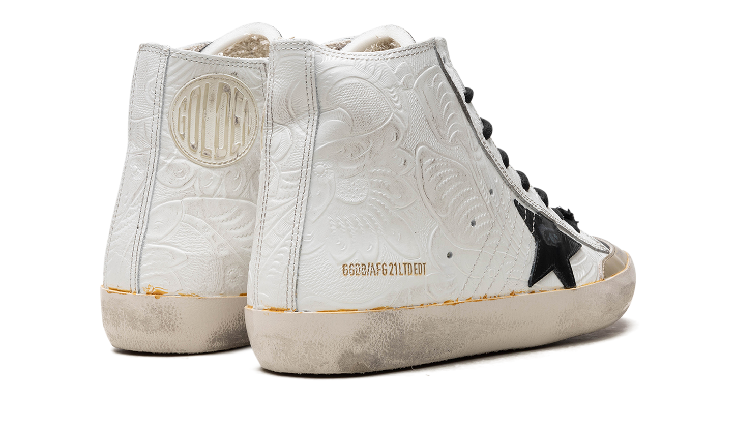 FRANCY PENSTAR FLOWERS PRINTED SUEDE UPPER AND LIST NYLON TOE LEATHER STAR "WHITE GOLD BLACK"
