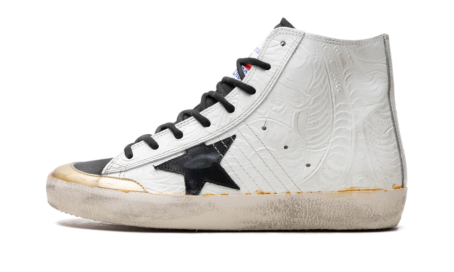 FRANCY PENSTAR FLOWERS PRINTED SUEDE UPPER AND LIST NYLON TOE LEATHER STAR "WHITE GOLD BLACK"