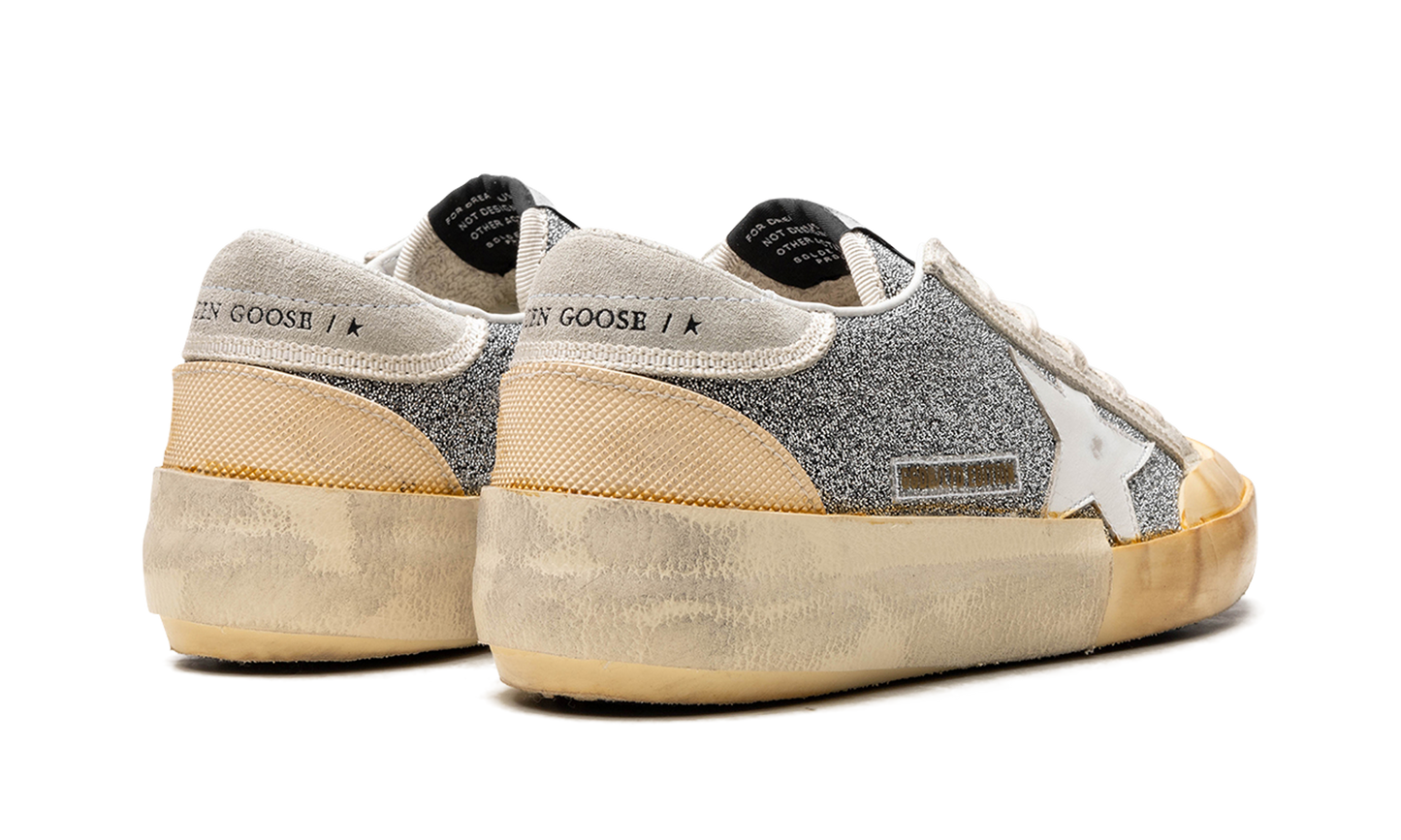 SUPER-STAR CRYSTAL UPPER LEATHER STAR CRYSTAL TOE AND TONGUE SUEDE HEEL RUBBER SPUR "SILVER WHITE ICE VANILLA"