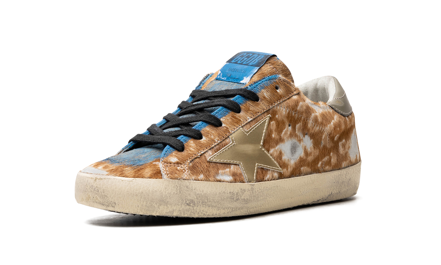 SUPER-STAR LEOPARD HORSY UPPER PAINTED NABUK TOE MIRROR STAR SHINY HEEL "LEO HAZELNUT LIGHT GREY GOLD GREY BLUE"
